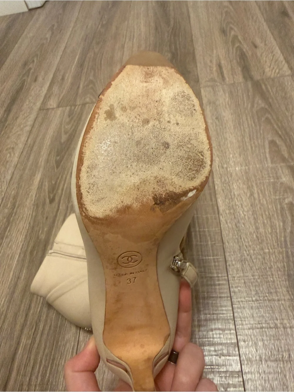 Chanel Women’s Interlocking C Lambskin Leather Beige Ankle Boots Size 37
